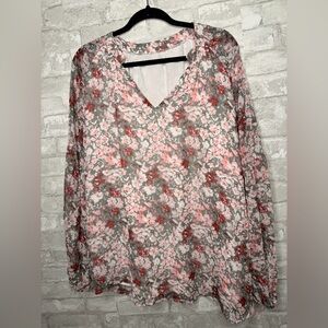 Size 3XL Womens Multicolor V-Neck Pleated Back Long Sleeve Top